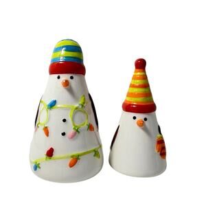 Crate & Barrel Retired Snowman Salt & Pepper Shakers Ceramic Holiday Tableware